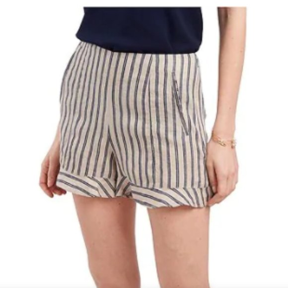 NWT 1. STATE Ruffle Hem Linen Blend Coordinating Striped Shorts - Picture 1 of 15